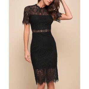 NWT Lulus Remarkable Black Sheer Lace Short Sleeve Mini Dress